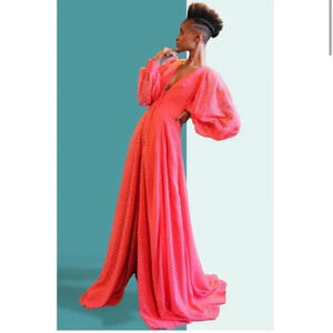 Kimberly Goldson NEW Lesli Jacquard Maxi Dress SIZE Xs WOMENS Coral Gold